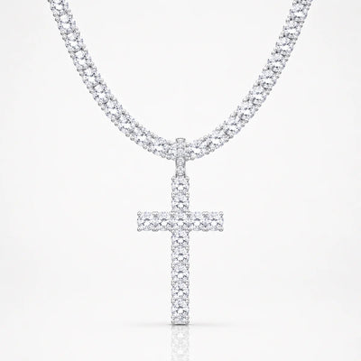Cadena Cruz Iced Tennis Oro Blanco