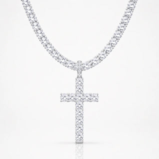 Cadena Cruz Iced Tennis Oro Blanco