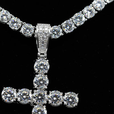 Cadena Cruz Iced Tennis Oro Blanco